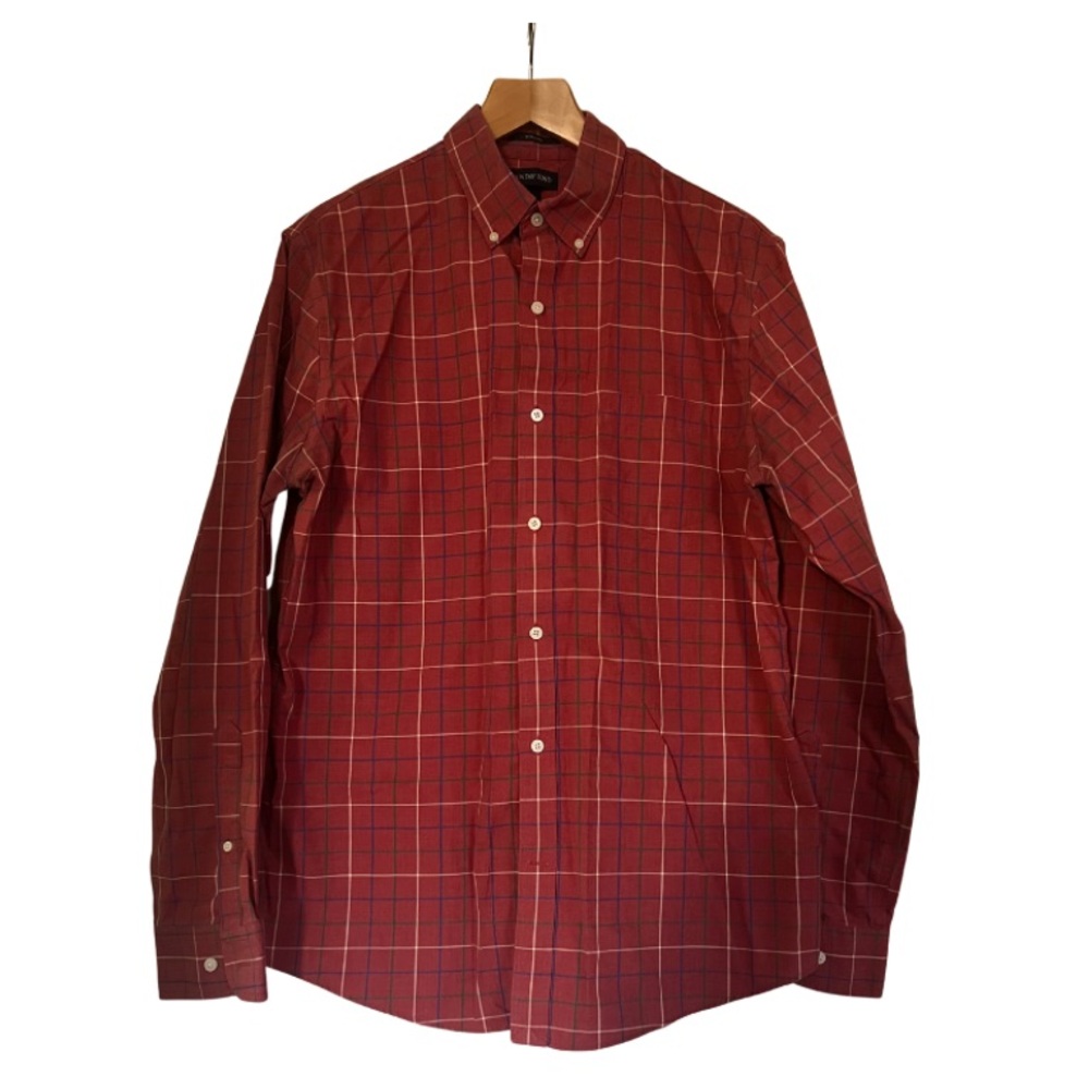 Lands' End Men's Casual Red Checkered Shirt